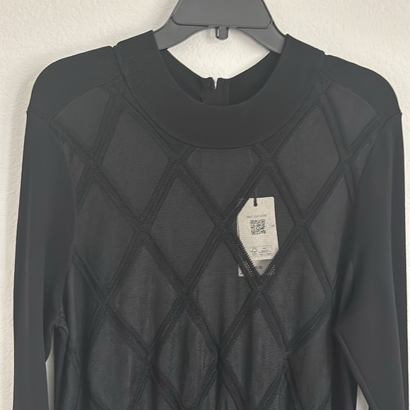 Ted Baker Women Black Sheer Argyle Skater Dress Long Sleeve Size 16-18